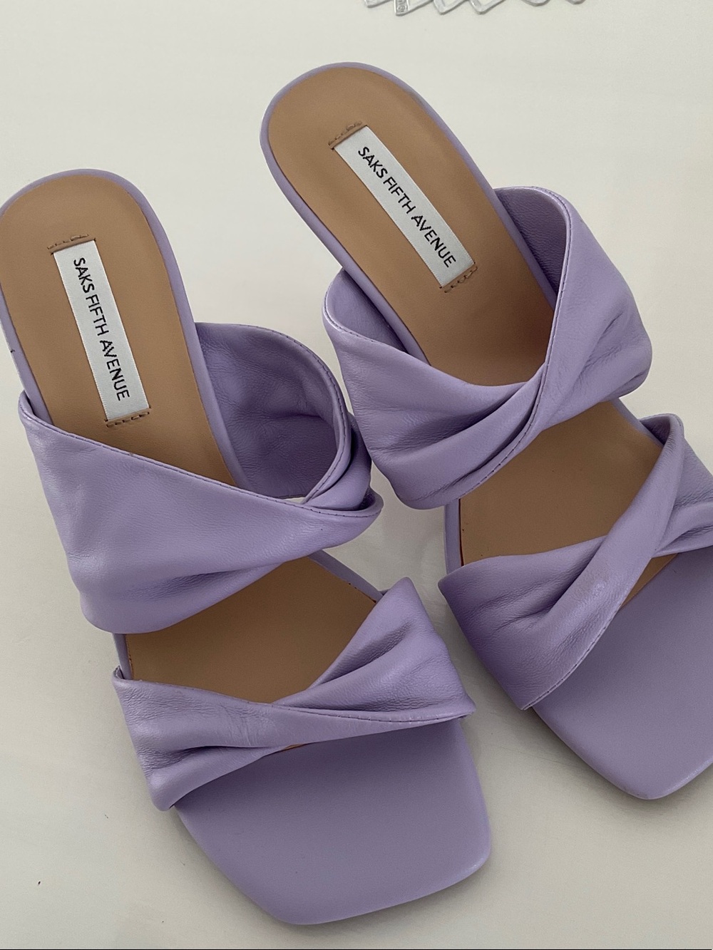 Saks Fifth Avenue Lilac Twisted Double-Strap Slide Mules